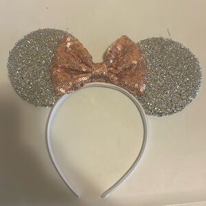 Disney Minnie Mouse Ears Headband Silver and Pink Sparkly